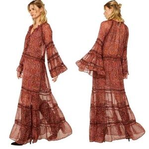 NWT MISA LA Genevieve Maxi Dress S Paisley Boho Bell Sleeve Fall Wedding Guest